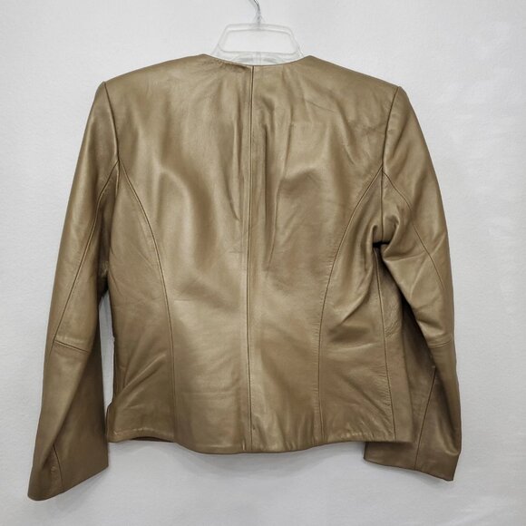 Revue Metallic Gold Lamb Skin Lined Full Zip Leather Jacket 90's Y2K Small - Picture 9 of 16